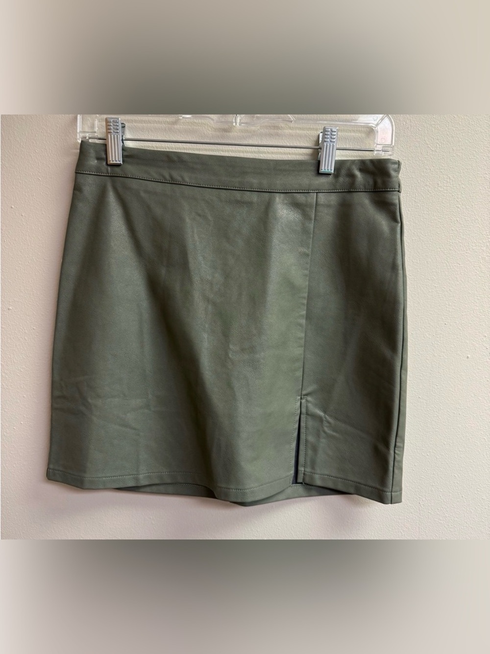 Pink Lily Olive Green Faux Leather Mini Skirt